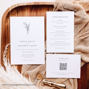 Wedding Invitation Template Set, Modern Rustic, Editable QR Code RSVP, Rustic Wedding Invitations, Printable, Templett INSTANT Download