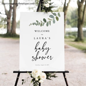 Baby Shower Sign Template, Templett Instant Download, Try Before Purchase, Eucalyptus Greenery Baby Shower Welcome Sign Printable