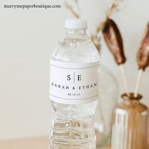 Wedding Water Bottle Label Template, Minimalist Wedding Monogram, Editable, Mineral Water Label, Printable, Templett INSTANT Download