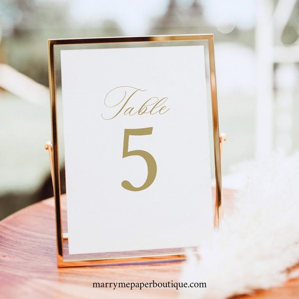 Table Number Sign Template, Calligraphy Design in Gold, 4x6, 5x7, Editable, Wedding Table Number Template, Templett INSTANT Download