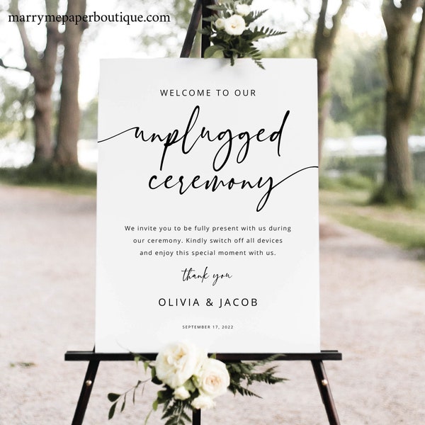 Unplugged Ceremony Sign Template, Modern Calligraphy, Unplugged Wedding Sign, Printable, Editable, Portrait, Templett INSTANT Download