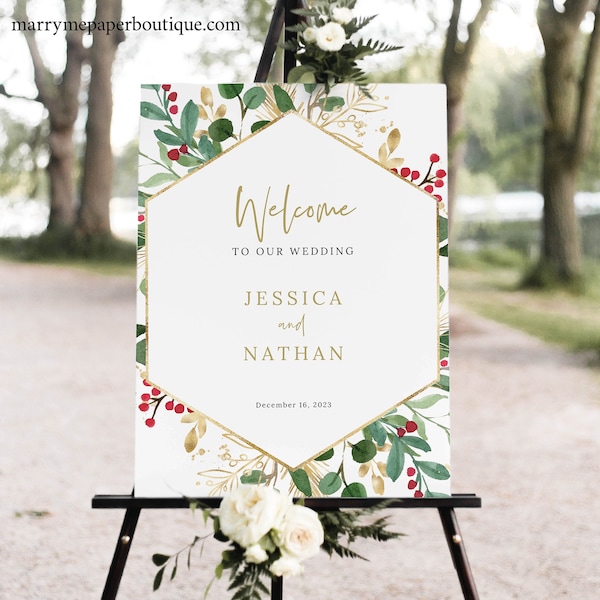 Winter Wedding Welcome Sign Template, Christmas Wedding Sign, Printable, INSTANT Download, Templett, Editable