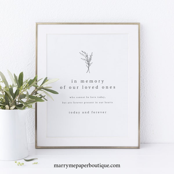 In Memory Sign Printable, Modern Rustic, Wedding Sign, INSTANT Download, Editable Template
