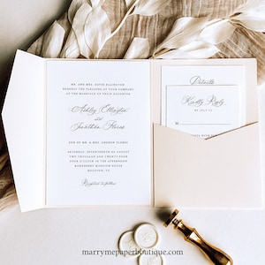 Wedding Invitation Template Suite, Pocketfold, Elegant Classic Calligraphy, Editable Wedding Invitations, Templett INSTANT Download