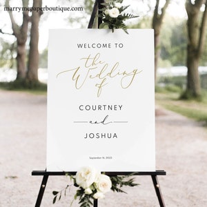Wedding Welcome Sign Template, Elegant Gold, Demo Available, Editable & Printable Instant Download image 1