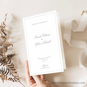 Wedding Program Template, Traditional Wedding Calligraphy & Border, Folding Wedding Ceremony Program Printable, Templett INSTANT Download