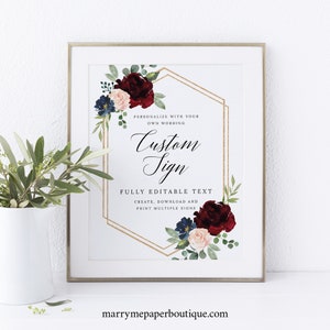 Create MULTIPLE Signs Template, Burgundy Navy, Printable Editable Instant Download, Demo Available