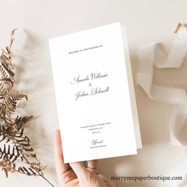 Elegant Wedding Program Template, Traditional, Calligraphy, Folding Program, Printable,  Editable, Templett INSTANT Download