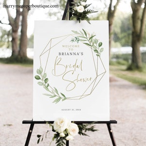 Bridal Shower Welcome Sign Template, Greenery & Gold, Templett, Printable Editable Instant Download, Try Before Purchase