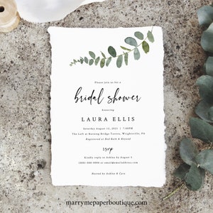 Eucalyptus Bridal Shower Invitation Template, Greenery Bridal Shower Invite Printable, Templett Instant Download, Try Before Purchase