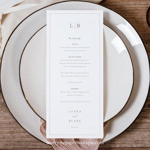 Wedding Menu Template, Monogram & Border, Wedding Table Menu Printable, Templett, Editable, INSTANT Download