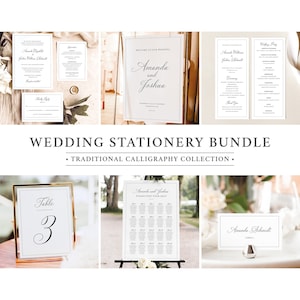 Wedding Template Bundle, Traditional Wedding Calligraphy & Border, Editable, Wedding Stationery Bundle, Printable, Templett INSTANT Download