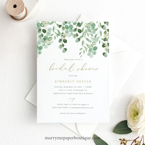 Bridal Shower Invitation Template, Garden Greenery, Bridal Shower Invite Printable, Templett Editable, Instant Download