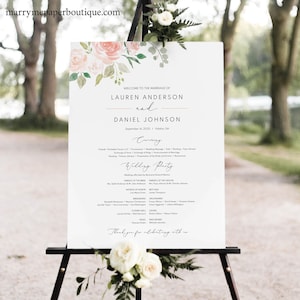Floral Wedding Program Sign Template, Printable Program Sign, Program Poster, Large Program, Wedding Ceremony Sign, Instant Download