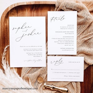 Wedding Invitation Template Set, Luxury Calligraphy, Elegant Wedding Invitation Suite, Printable, Editable, Templett INSTANT Download