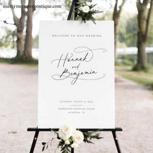 Wedding Welcome Sign, Pretty Calligraphy, Welcome to Our Wedding Sign Template, Printable, Editable, Templett INSTANT Download