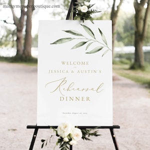 Rehearsal Dinner Welcome Sign Template, Olive Leaf Greenery, Rehearsal Dinner Sign Printable, Editable, Templett INSTANT Download, Portrait