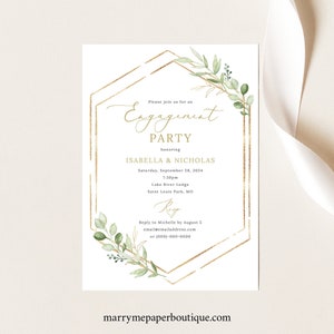 Engagement Party Invitation Template, Greenery Hexagonal, Editable & Printable Instant Download, Templett, Try Before Purchase