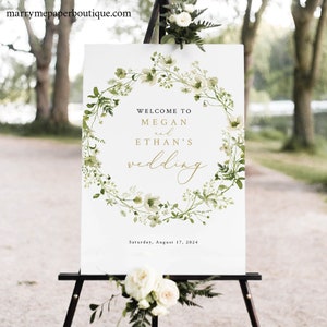 Wedding Welcome Sign Template, Rustic Greenery, Printable, Editable Welcome To Our Wedding Sign, Greenery Wedding, Templett INSTANT Download