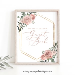 Wedding Guest Book Sign Template, Dusky Pink Floral, Please Sign Our Guestbook Sign, Printable, Templett INSTANT Download, Editable