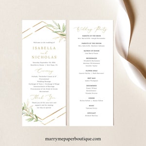 Wedding Program Template, Greenery Hexagonal, Try Before Purchase, Editable & Printable Instant Download, Templett