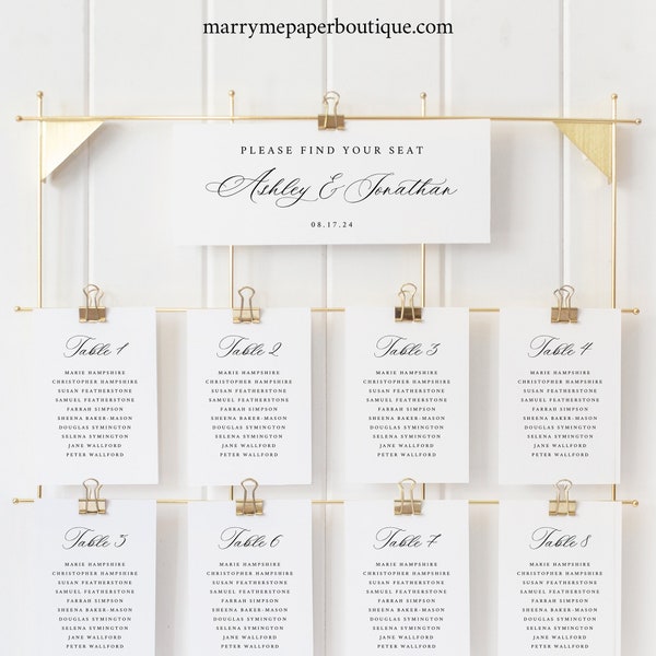 Seating Chart Cards Template, Elegant Classic Calligraphy, Wedding Seating Cards, Printable Header Card, Editable, Templett INSTANT Download