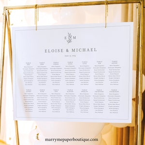 Wedding Seating Chart Template, Leaf Monogram Border, Wedding Seating Plan, Printable, Editable, Wedding Monogram, Templett INSTANT Download image 1