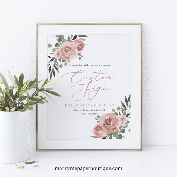 Wedding Sign Bundle Template Set, Dusky Pink Floral, Editable Wedding Signs, Printable, Templett INSTANT Download, Portrait