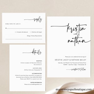 Wedding Invitation Template Set, Modern Contemporary, Clean Simple Wedding Invitation Suite, Printable, Editable, Templett INSTANT Download