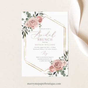 Bridal Brunch Invitation Template, Pink Floral Greenery, Boho Bridal Shower Brunch Invite, Printable, Editable, Templett INSTANT Download