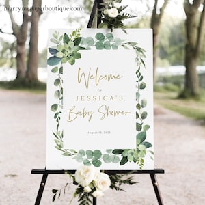 Lush Greenery Baby Shower Welcome Sign Template, Baby Shower Sign, Templett, INSTANT Download, Editable & Printable