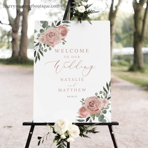 Wedding Welcome Sign Template, Dusky Pink Floral, Welcome To Our Wedding Sign, Poster, Printable, Dusty Pink, Templett INSTANT Download