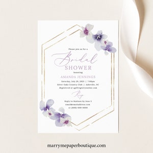Bridal Shower Invitation Template, Delicate Lilac Flowers, Purple Hydrangea Bridal Shower Invite, Printable, Templett INSTANT Download