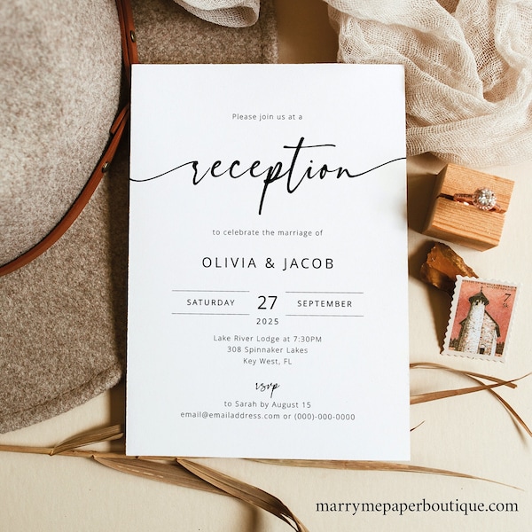 Reception Invitation Template, Modern Calligraphy, Editable, Wedding Reception Invitation Card, Printable, Templett INSTANT Download