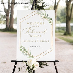 Rehearsal Dinner Welcome Sign Template, Greenery Hexagonal, Templett, Try Before Purchase, Editable & Printable, Instant Download