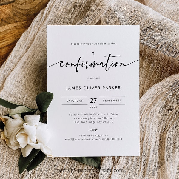 Confirmation Invitation Template, Modern Calligraphy, Editable, Modern Confirmation Invitation Card, Printable, Templett INSTANT Download