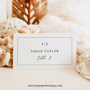 Wedding Place Card Template, Minimalist Wedding Monogram, Flat & Tent Place Cards, Printable, Templett INSTANT Download, Editable