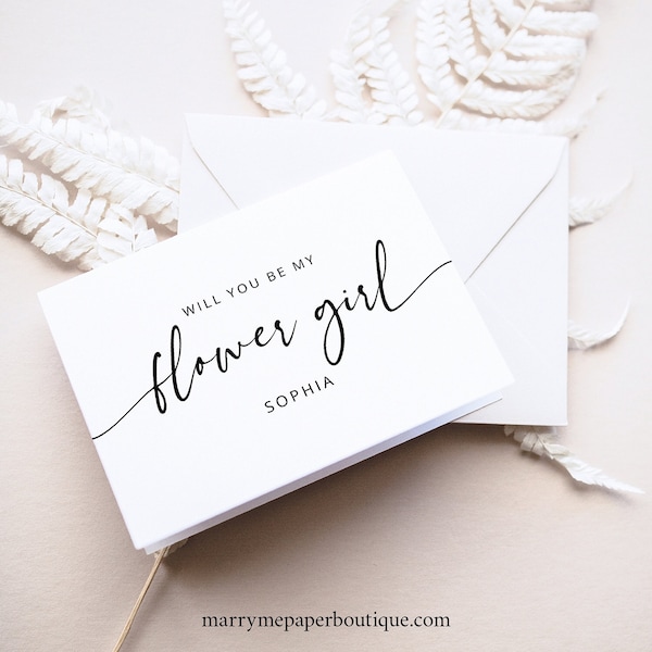 Flower Girl Card Template, Modern Calligraphy, Will You Be My Flower Girl Proposal Card, Printable, Editable, Templett INSTANT Download