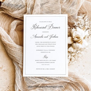 Rehearsal Dinner Invitation Template, Traditional Wedding Calligraphy & Border, Editable Rehearsal Dinner Invite, Templett INSTANT Download