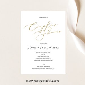 Couples Shower Invitation Template, Elegant Gold Script, Printable Shower Invite, Editable, Templett, INSTANT Download