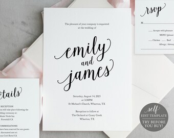 wedding invitation set templates modern script fully editable instant download try before you buy - buy 100 twitter followers sop