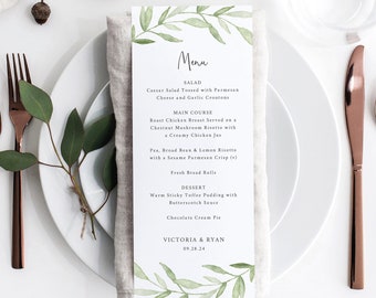 Menu Template, Try Before Purchase, Editable Instant Download, Greenery Leaves
