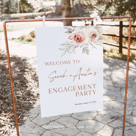 Engagement Party Welcome Sign Template, Floral Boho, Editable, Boho Engagement Party Sign Template, Printable, Templett INSTANT Download