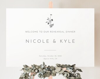 Rehearsal Dinner Welcome Sign Template, Elegant Botanic Flowers, Rehearsal Welcome Sign, Printable, Templett INSTANT Download, Editable