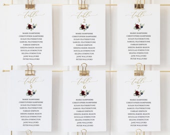 Wedding Seating Cards Template, Burgundy, Printable Editable Instant Download, Demo Available