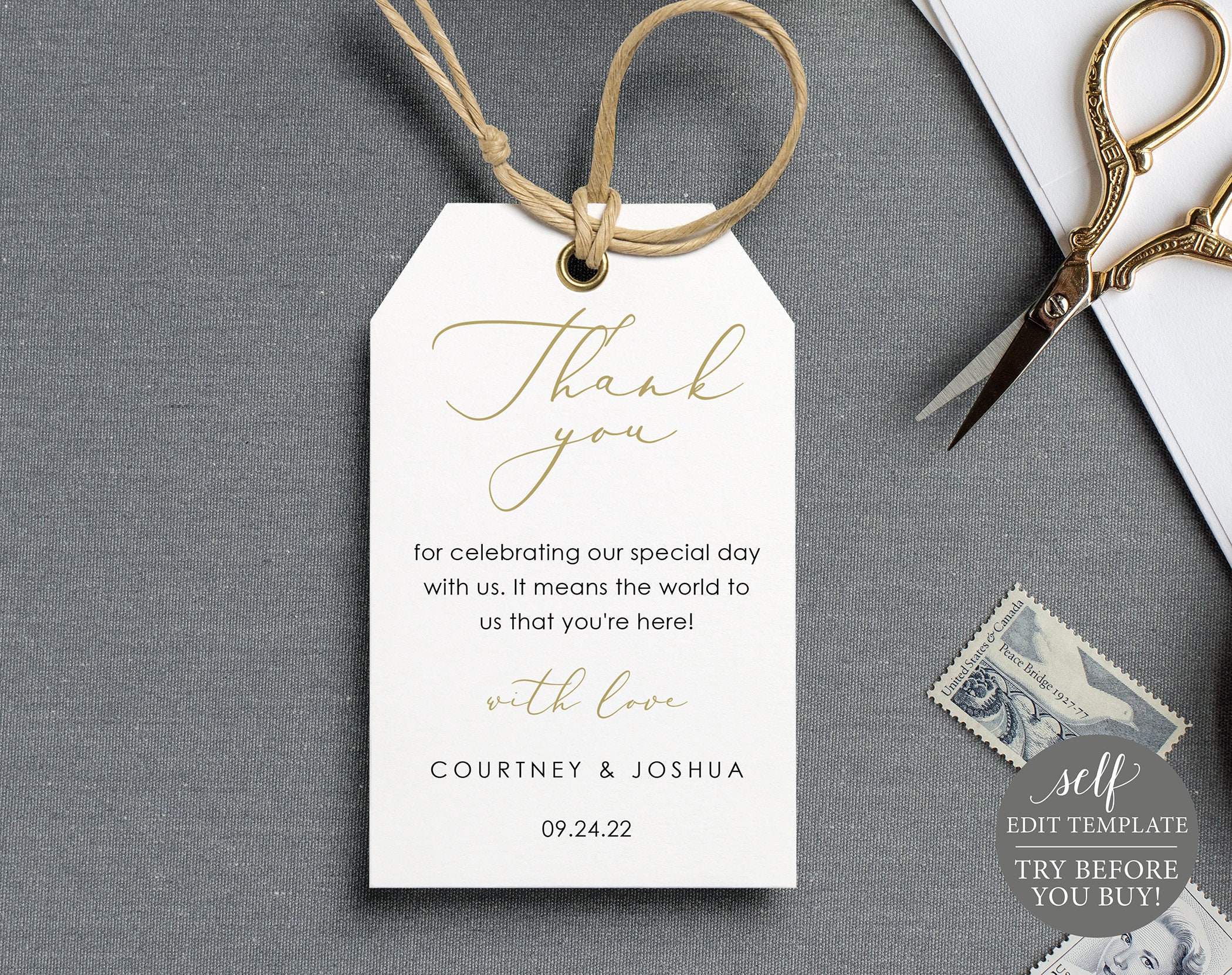 Favor Tag Template, Elegant Gold, Demo Available, Printable Editable Instant Download