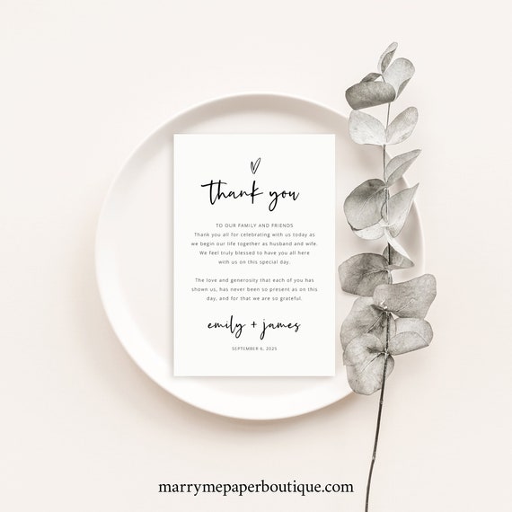 Thank You Letter Template, Love Heart Design, 4x6, Modern  Wedding Guest Thank You Note, Printable, Editable, Templett INSTANT Download