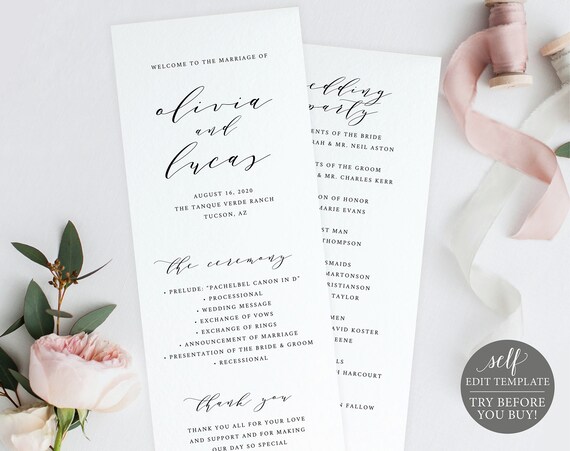 Wedding Program Template Try Before You Buy 100 Editable Etsy