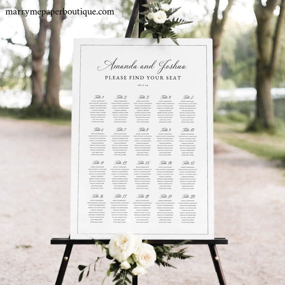 Wedding Seating Chart Template, Traditional Wedding Calligraphy, Border, Editable Seating Plan, Printable, Templett INSTANT Download