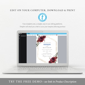 Wedding Invitation Template Set, Elegant Burgundy Floral, Editable Invitation Suite Printable, RSVP, Details Card, Templett INSTANT Download image 6